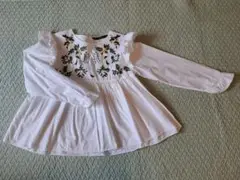 即決OK☆ZARA☆長袖フリルエンブロイダリーブラウス　刺繍