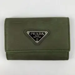 PRADA プラダ 6連キーケース ナイロン レザー カーキ 3角プレート