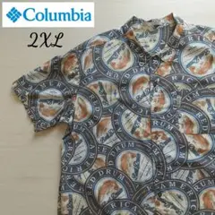 Columbia コロンビア 半袖アロハシャツ 2XL レッドダムビール