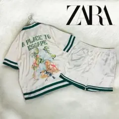 即完売 ZARA プリント サテンシャツ ハーフパンツ ルームウェア セット