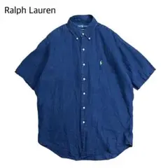 Ralph Lauren リネン シャツ 半袖 麻 ネイビー M