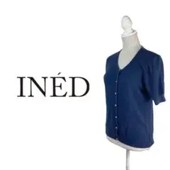 09T968☆ INÉD 半袖 カーディガン 羽織り トップス ネイビー XL