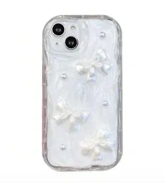 ホワイトリボンパールiPhoneケース iPhone13対応