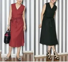 ★お値下げ！MadameH closet 黒麻ノースリーブラップドレス38