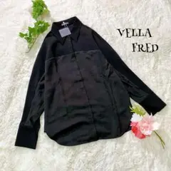 【美品】ヴェラフレッド シャツ 長袖 ビックシルエット【S】黒 無地 k677