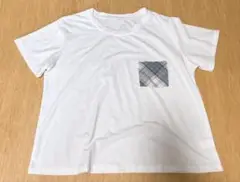 ホワイト 半袖Tシャツ チェックポケット付き