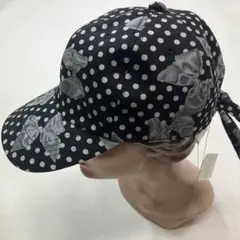 【新品未使用】黒 リボンドット柄 帽子/2024年 夏