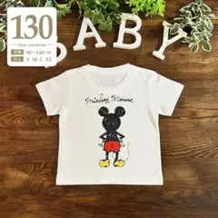 130ホワイト〔ミッキー半袖Tシャツ〕ディズニー親子コーデお揃いペア子供キッズ白