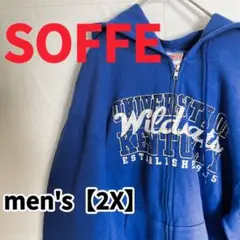 Y459【SOFFE】ロゴ長袖フルジップパーカー【2X】ブルー
