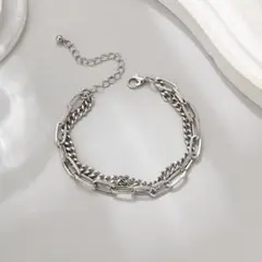 【人気商品】ユニセックス　シルバー　ブレスレット　ダブル　チェーン　シンプル