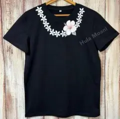 プルメリアのレイTシャツ♡背面デザイン♡オリジナル♡フラダンス ハワイアン♡花黒