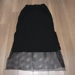 レルビエ 黒 スカート メッシュ レイヤード ウエストゴム