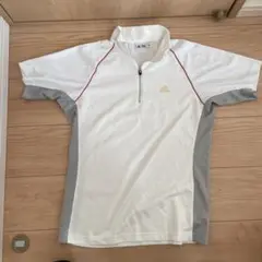adidas ジップアップ 半袖シャツ S ホワイト/グレー