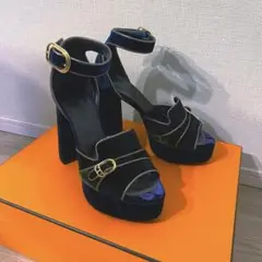 HERMES ヴェルヴェット パンプス ミュール サンダル