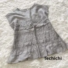 Techichi シャーリング シャツ フレンチスリーブ ストライプ