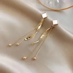 売れ筋商品♡　S925　ロング　ピアス　ゴールド　スクエア　フリンジ　上品