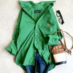 希少 ラルフローレン RALPH LAUREN ロゴ刺繍コットンシャツ グリーン