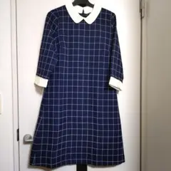 美品　新品未使用　ネイビー　チェック柄　ひざ丈ワンピース　M　パターンフィオナ