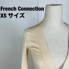 0048 フレンチコネクション ニット ベージュ 深Vネック 長袖 XS