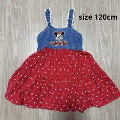 ミニー刺繍の水玉ジャンバースカート ワンピース　120 しまむら