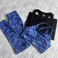 ブルー花柄ブラ＆レギンス＆タンクトップ３点セット♡Sサイズ