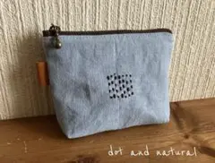 new♪ そらいろコットンリネン くったりミニポーチ ちくちく刺し子