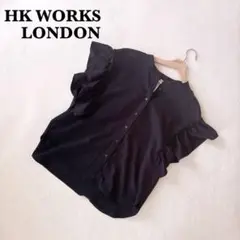 HK ワークスロンドン ブラックノースリーブシャツ LL フリル