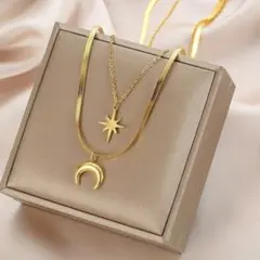 スター 上品 ムーン 新品 2連ネックレス 首元がゴージャスに ゴールド