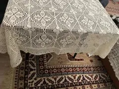 130*180cm ヴィンテージ クロシェタスセルテーブルクロス 刺繍 未使用