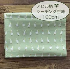 アヒル あひる グリーン 緑／シーチング 生地 はぎれ／108 × 100cm