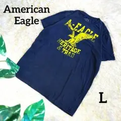 アメリカンイーグル 半袖カットソー Tシャツ プリント ネイビー メンズ L