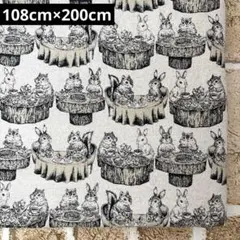 綿麻生地 リス うさぎ 生成 108cm×200cm
