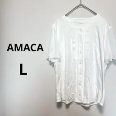 AMACA アマカ　L トップス　ホワイト　フリル半袖Tシャツ　白　シフォン