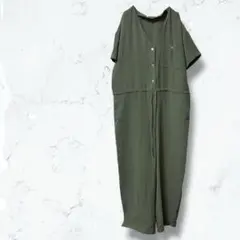 2529＊フリークスストア＊オールインワン 緑 M 無地 前ボタン らくちん