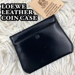 極美品 LOEWE レザー コインケース アナグラム ロゴ金具 マグネット 黒