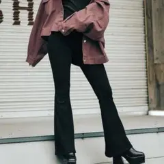 GRL グレイル ハイウエストフレアパンツ ボトムス リブ レディース Sサイズ
