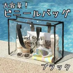 ブラック＊大容量ビニールバッグ黒トートバッグクリア透明プールビーチ韓国大きめ夏1
