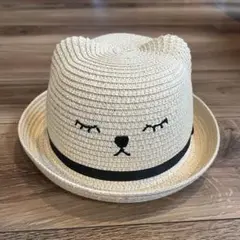 麦わら帽子 ベージュ ハット 保育園 春 夏 ねこ耳 ネコ