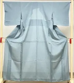 B 美品 夏物 ちらし模様 水色 化繊 薄物 絽 紗 小紋 着物