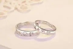 k00☆2個セット☆シルバー☆LOVEハート☆ペア指輪 フリーサイズ C67