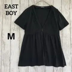 【EASTBOY】イーストボーイ　Vネック前開き半袖トップス　カーディガン黒M