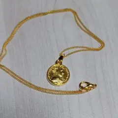 シンプル ネックレス コイン チャーム ゴールド 軽量 細め