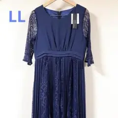 message... レースパーティードレス LL ネイビー 結婚式 プリーツ