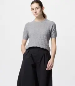ユニクロ　UNIQLO ケーブルクルーネックセーター　グレー　Mサイズ