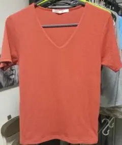 オレンジ Vネック Tシャツ 無地T　無地 リブ