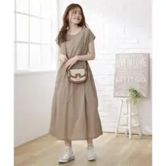 ベージュ　マタニティ ワンピース 授乳服 M 半袖
