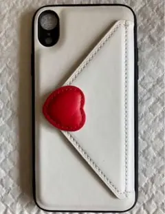 iPhoneXポケット付き手紙風ケース 白色ハート