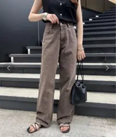 USコットンデニムストレートパンツ　ブラウン