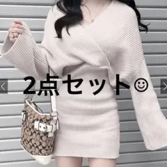 GRL カシュクールドロップショルダーニットミニワンピース[rut887]