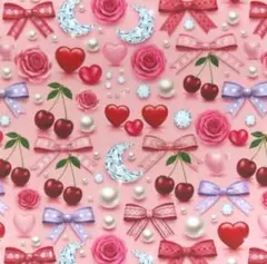 【ゆきちゃん限定】X2351-1 立体ハート＆薔薇＆可愛いアイテム ピンク 1m